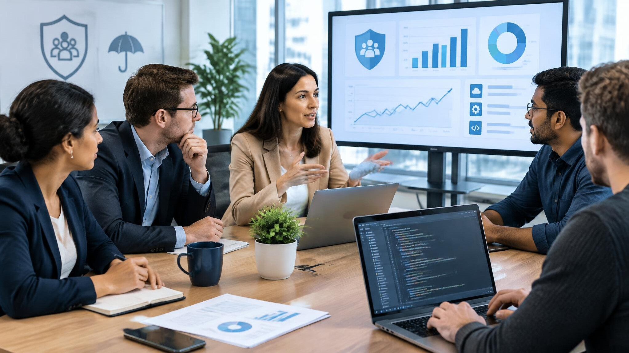insurance team discussing software